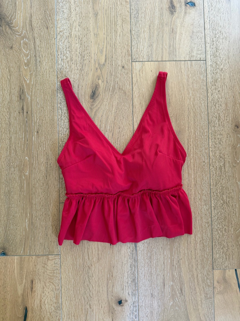 ❤️Kortni Jeane SWIM 💦 Red Ribbed V-Neck Peplum Swim Cami
